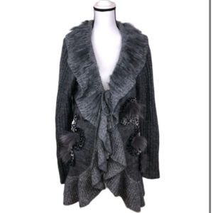 Forla Paris gray and snow leopard cardigan